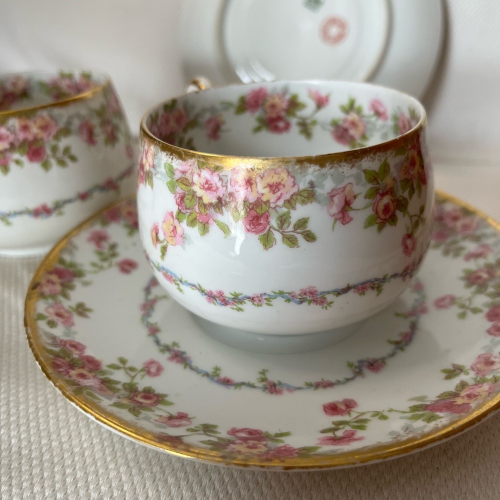 Two Antique Limoges France Tea Cups and Saucers (2)